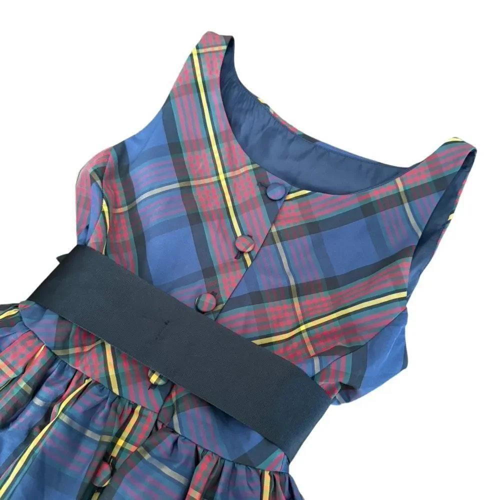 Ralph Lauren Dress Plaid Belted Ribbon Pockets 10